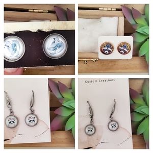 Raccoon earrings, animal earrings, hypoallergenic studs, stainless steel earring